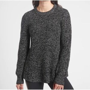 Athleta Womens Black White Marled Wool Blend Chunky Knit Crew Neck Sweater Small